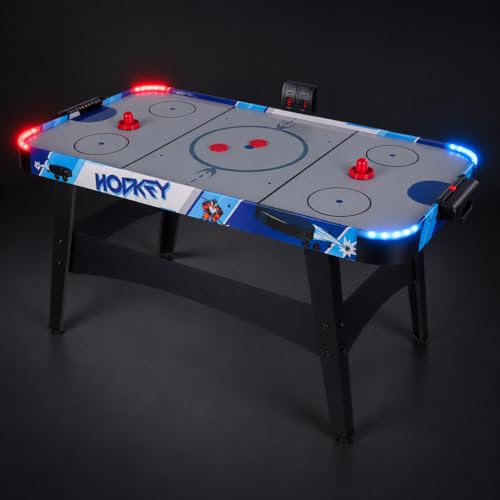 58" LED Light-Up Air Hockey Table - Arcade Style Air Hockey Game Set w/Accurate Electronic Scoring, Powerful 12V Motor for Game Room, Home & Office, Includes 2 Pucks & 2 Pushers - color: white