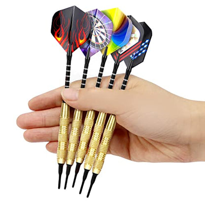 Soft Tip Darts 12 Pcs 18g Plastic Tip Darts Set with Brass Steel Barrels&Aluminum Shafts,200 Extra Dart Tips 42 Dart Flights 20 Extra Rubber Rings and 1 Storage Bag for Electronic Dart Board