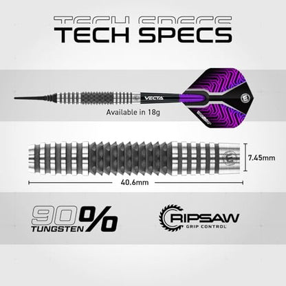 Winmau Darts Callisto Series 90% Professional Tungsten Soft Tip Darts Set with Dart Flights and Dart Shafts (Stems) - Available in 18g Weight and Three Styles - size: 18G, style: Kairos 1