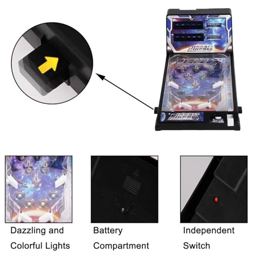 Tabletop Electronic Pinball Game Gifts, Arcade Pinball Machine Toy, Space Theme Mini Pinball Kit with Lights and Sounds Effects, Kids Adults Desktop Arcade Pinball Machine