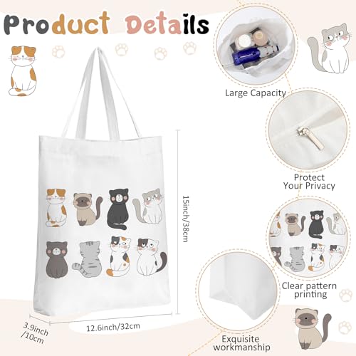Sieral 2 Pcs Animal Lover Bag Gift for Women Travel Canvas Tote Portable Zipper Pouch Canvas Reusable Grocery Tote - style: Cat