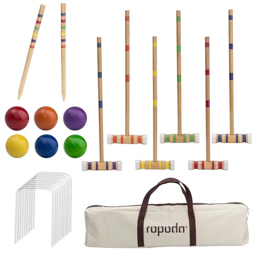 ropoda Six-Player Croquet Set with Wooden Mallets, Colored Balls, Sturdy Carrying Bag for Adults &Kids, Perfect for Lawn,Backyard,Park and More - size: 28"-Standard