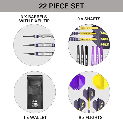 Target Darts Luke Littler Brass Soft Tip Darts Set – 19G Pixel Tip Dart, The Nuke Player Edition Dart Set, Dart Flights, Shafts & Dart Case Included | Professional Dart Accessories