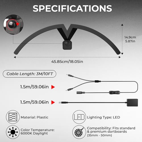 Dart Board Light, Professional Led Dartboard Light with 3M Power Cable, Securely Fits All Dart Boards, Bright Darts Lighting Accessories for Eliminating Shadows