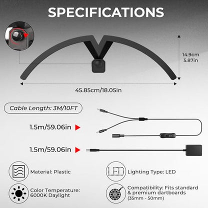 Dart Board Light, Professional Led Dartboard Light with 3M Power Cable, Securely Fits All Dart Boards, Bright Darts Lighting Accessories for Eliminating Shadows