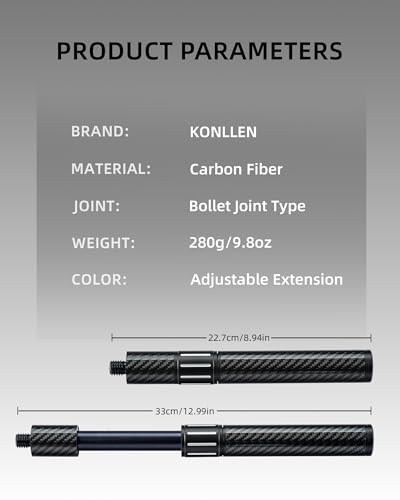 KONLLEN Pool Cue Extension with 3 Bumpers Carbon Fiber Billiards Cue Extension Billiard Accessories for Pool Sticks - color: Adjustable Extension