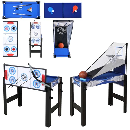 5-in-1 Multi Game Combination Table Set Table Tennis Table, Pool Table, Archery, Slide Hockey, Basketball Shooting for Family Parent-Child Interactive Game Table for Kids