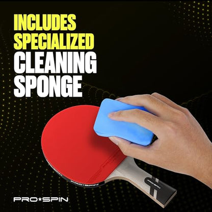 PRO-SPIN Table Tennis Rubber Cleaning Kit - Ping Pong Paddle Cleaner | 200ml Rubber Cleaner & Sponge Included | Eliminate Dirt & Dust | Optimal Spin & Control | Preserve Rubber