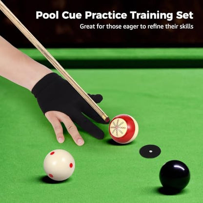 2 PCS Billiards Cue Balls, 2-1/4 in Pool Cue Practice Training Set, Accessories Kit for Beginners Pros, Includes 3-Finger Gloves, Stickers, Carry Bags