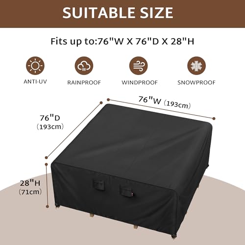 iBirdie Outdoor Patio Furniture Set Covers 76 x 76 inch Waterproof Weatherproof Square Cover, Heavy Duty 600D for Outside Dining Table and Chairs - size: 76 x 76 x 28 inch