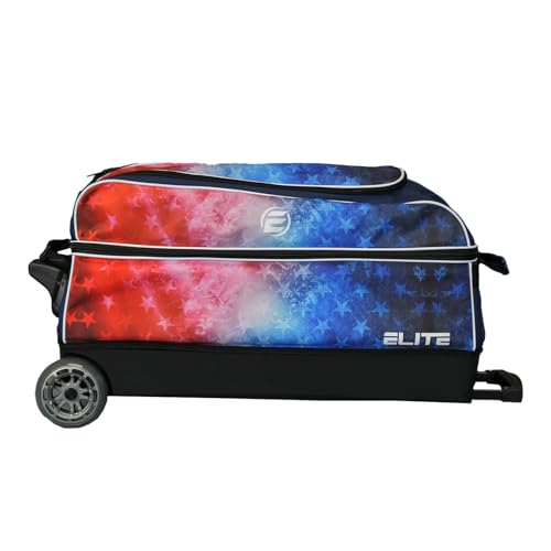 ELITE Basic Triple Roller Black Bowling Bag - 3 Ball Roller, Fits 2 Pairs of Size 15 Shoes, Air Travel-Friendly - color: Red/White/Blue