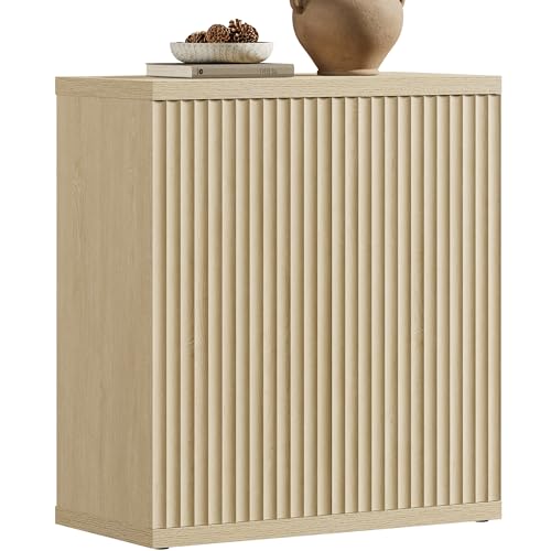SICOTAS Buffet Cabinet with Storage Accent Sideboard Modern Credenza with Doors & Shelves Fluted Media Console Mid Century Coffee Bar Table for Living Room Kitchen Dining Room Hallway - color: Coastal Oak, size: 1 Piece