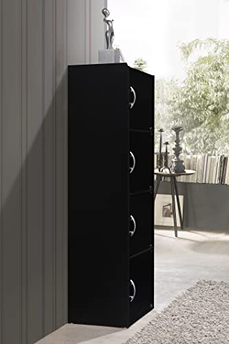 HODEDAH IMPORT 4-Shelf Bookcase Cabinet, Black - color: Black