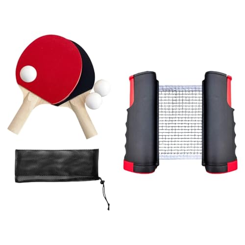 Ping Pong Paddles Set Rackets and Balls Pingpong Paddle Portable Retractable Net with Posts Table Tennis Set for Outdoor - color: Black