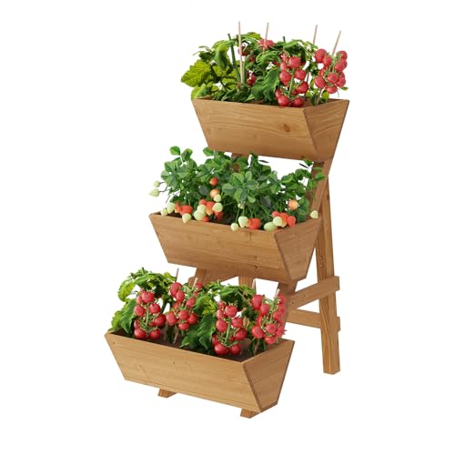 3-Tier Wooden Vertical Raised Garden Bed with Legs, Tiered Planter Box, Vertical Garden Planter,Wood Plant Stand Wood Flower Rack for Patio, Balcony, Freestanding (Brown-Small) - color: Brown, size: Small