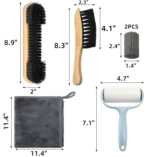 Covzoe 6 Piece Pool Table and Rail Brush Set, Billiard Felt Cleaner Kit with 2 Wooden Brushes, Cue Cleaning Cloth, Sticky Lint Roller and 2 Ferrule Polish Cloth for Cue Table Accessories