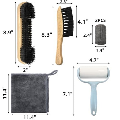 Covzoe 6 Piece Pool Table and Rail Brush Set, Billiard Felt Cleaner Kit with 2 Wooden Brushes, Cue Cleaning Cloth, Sticky Lint Roller and 2 Ferrule Polish Cloth for Cue Table Accessories