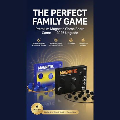 New Premium Magnetic Chess Board Game | Adjustable String, Large & Powerful Magnets | Portable Chess Set for Family, Travel, Camping & Parties, Kids & Adults (Black) - color: Black