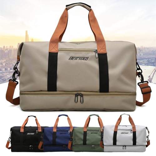 Portable Waterproof Gym Bag, Weekender Travel Bag,With Shoes Compartment (Black) - color: Black