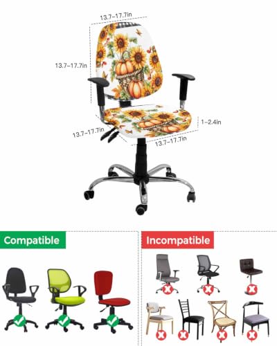 Savannan Office Chair Cover, Autumn Rustic Sunflower Pumpkin Protective Stretch Elastic Universal Cover for Desk Task Chair,Computer Rotating Chair 1 Pcs Maple Leaves Plant Checker