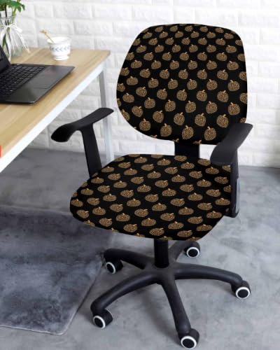 Savannan Office Chair Cover, Pastoral Autumn Pumpkin Plant Protective Stretch Elastic Universal Cover for Desk Task Chair,Computer Rotating Chair 1 Pcs Black Background