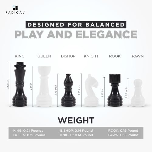 Radicaln Marble Chess Figures 3.5'' Inches Black and White Handmade Figures for Board Games - Marble Chess Set & Checker Board Game for Adults | Natural Stone, Hand Polished, Premium Finish, 32 playing Pieces, Unique Veining, Timeless Design - color: Blac