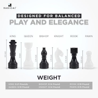 Radicaln Marble Chess Figures 3.5'' Inches Black and White Handmade Figures for Board Games - Marble Chess Set & Checker Board Game for Adults | Natural Stone, Hand Polished, Premium Finish, 32 playing Pieces, Unique Veining, Timeless Design - color: Blac