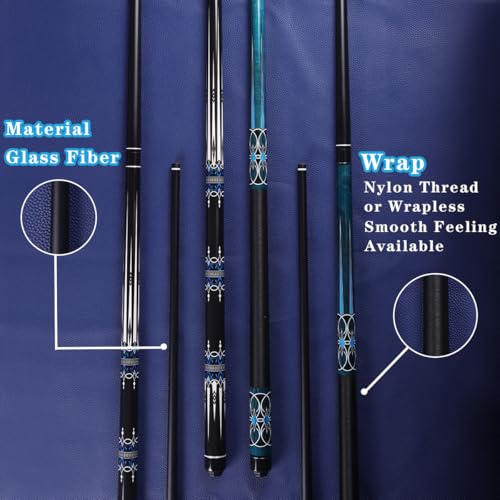 Glass Fiber Pool Cue, 2-Pieces Pool Cue Stick - 58" Professional Billiard Pool Cues Sticks, 19-20 oz Professional Pool Stick Set (with Cue Case & Glove) - color: Cue Set B