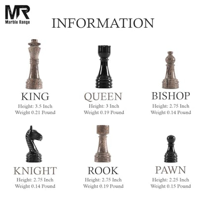 Marble Chess Set 15" Inches Oceanic and Black with Storage Box and 2 Extra Queen Handmade Luxury Board Games for Adults, Ideal Marble Chess Board Game Set & Chess Pieces - color: Oceanic & Black