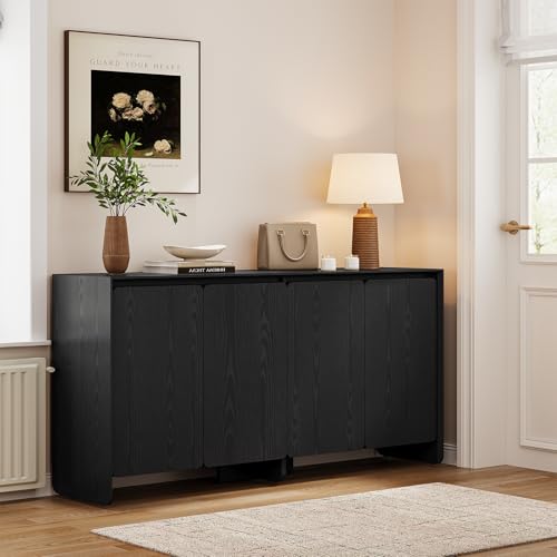 ONBRILL 63" Sideboard Buffet Cabinet with Storage, Buffet Sideboard Cabinet with 4 Doors & Adjustable Shelves, Modern Coffee Bar Console Table for Living Room, Kitchen, Entryway (Black) - color: Black