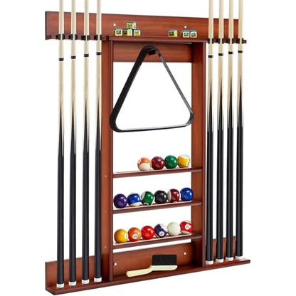 SUPERDIAMOND 8 Pool Stick Holder, Wall Mount Pool Cue Rack for Pool Table Accessories, Made of 100% Solid Wood Billiard Cue Holder Wall Mounted Display Stand for Game Room (Holds 8 Cues &Brown) - size: 8 Cues, style: SU-wa-8 Cue Racks-brown
