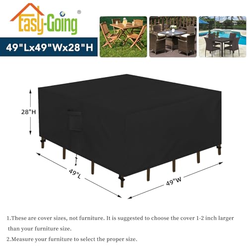 Easy-Going Patio Furniture Set Cover Waterproof Outdoor Square Table Cover with Seal Tape at Seams (49"L x 49"W x 28"H, Black) - color: Black, size: 49"L x 49"W x 28"H