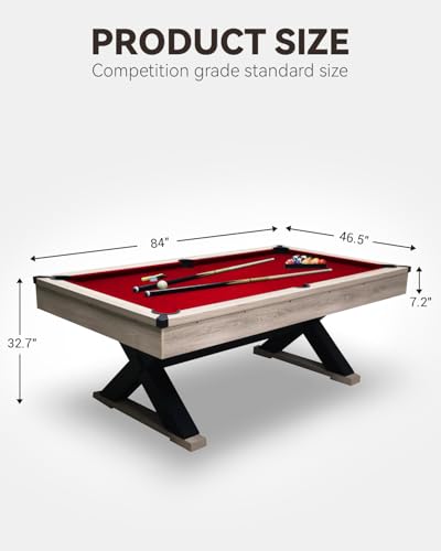 7ft Pool Table for Home, Billiard Table Set with Accessories - Includes 2 Cue Sticks, Balls, Triangle, Chalk & Brush - x-Leg Industrial Design for Game Room, Basement, Office, Apartment