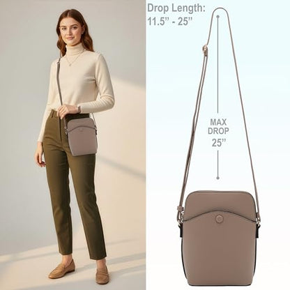 Solene Small Crossbody Bag with Gold Hardware, Mini Shoulder Purse with Adjustable Strap - color: Taupe