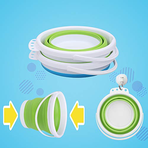 3L Jumbo Foldable Buckets, Sand Beach Toy Silicon Pails for Kids Adults, Collapisible Water Buckets Sandbox Kit Tool Multi Use for Outdoor, Cleaning Washing, Camping, Traveling, Towels, Picnic 3 Pack - style: Round