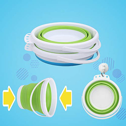 3L Jumbo Foldable Buckets, Sand Beach Toy Silicon Pails for Kids Adults, Collapisible Water Buckets Sandbox Kit Tool Multi Use for Outdoor, Cleaning Washing, Camping, Traveling, Towels, Picnic 3 Pack - style: Round