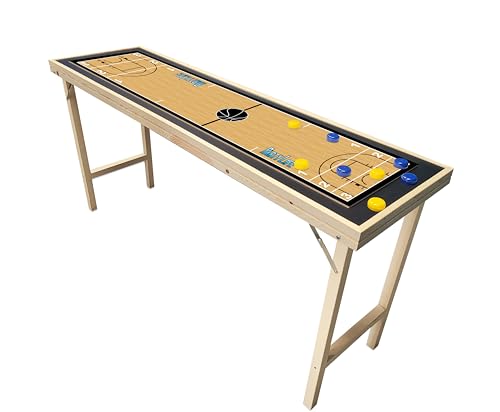 6-Foot Premium Shuffleboard Table w/Folding Legs, Pucks, and Optional LED Lights - Awesome Graphics - Choose Your Model - color: BASKETBALL, size: 6-Foot w/ Base Model