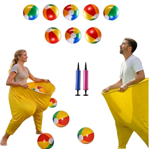 Granny Pants Yard Game Set, Oversized Giant Pants Outdoor Party Game with Bouncy Balls & Air Pump, Ultimate Backyard Games for Family Reunion, Carnival & Friends Gathering - color: Yellow- 2 pcs