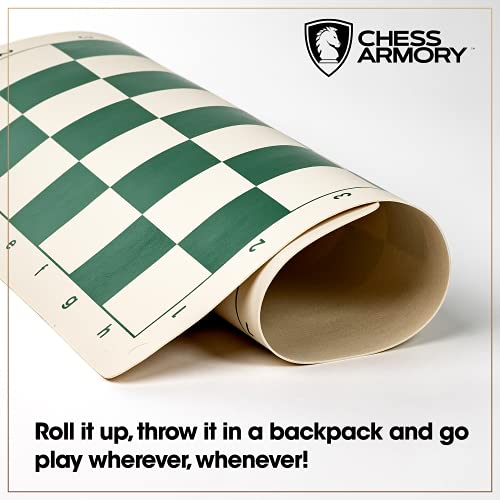 Chess Armory Roll Up Chess Set - 17" On-The-go Travel Chess Set - Vinyl Roll Up Portable Chess Board & 2 Extra Queens - Light and Mobile Chess Set - Play Chess Anywhere, Anytime! - size: 17" Vinyl