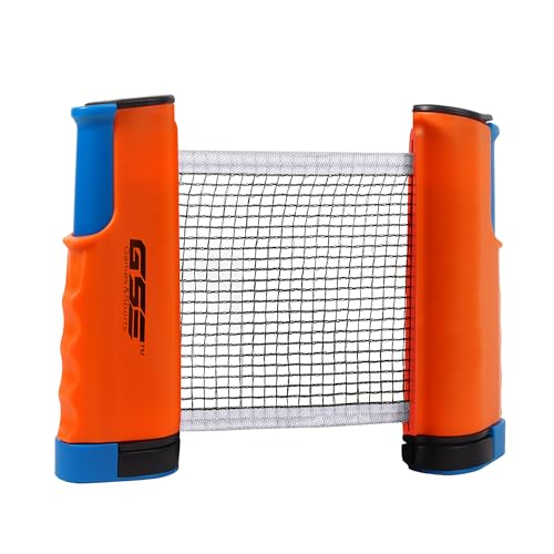 GSE Games & Sports Expert Adjustable Retractable Ping Pong Net Set & Post. Professional Table Tennis Rackets and Balls, Net with Posts and Storage Bag - Pingpong Paddle and Game Table Accessories. | Adjustable - color: Orange Net