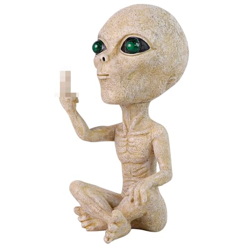 Solar Light Alien Statues Sculpture，Funny UFO Extraterrestrial Figurine for Home Garden Yard Art Outdoor Decoration.