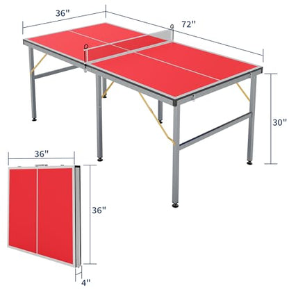 Portable Ping Pong Table,Table Top Ping Pong Set,6' x 3' Professional Indoor/Outdoor Table Tennis Set with Net, 2 Paddles & 3 Balls, Quick Assembly, for Adults, Teens, Family Game Room