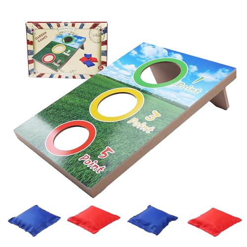 GOTHINK Portable Cornhole Set for Kids - 3 Holes Wooden Bean Bag Toss Game Set with 4pcs Cornhole Bags - Tossing Games for School Field Day Boys & Girls Family Night/Birthday Party