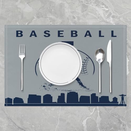 Erosebridal Baseball Place Mat Set of 4 Softball Placement Mats Sports Games Placemats Athlete City Silhouette Table Mats for Kitchen Dining Table, Navy Blue Grey - color: Navy Blue Grey