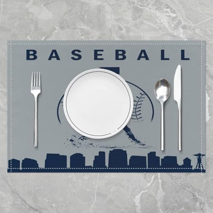 Erosebridal Baseball Place Mat Set of 4 Softball Placement Mats Sports Games Placemats Athlete City Silhouette Table Mats for Kitchen Dining Table, Navy Blue Grey - color: Navy Blue Grey