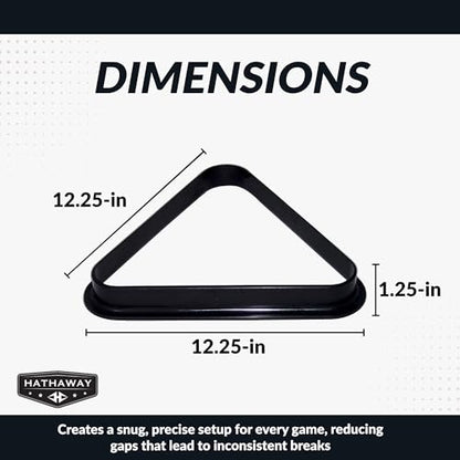 Hathaway Pool Table Triangle Rack – Durable Plastic Billiard Ball Racking Frame for 2.25-in Regulation Billiards Balls – Smooth Molded Design – 12.25-in, Black