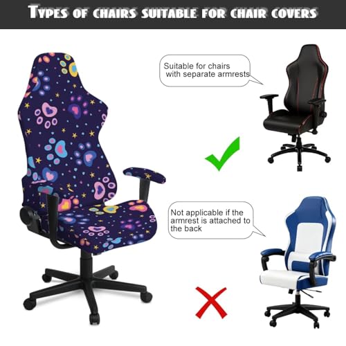 Dog Paw Print Game Chair Cover with Armrest Covers Soft Comfy Breathable Computer & Gaming Chair Slipcover for Swivel Rotating Chairs, 4Pc/Set - color: Purple - Dog Paw