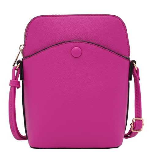Solene Small Crossbody Bag with Gold Hardware, Mini Shoulder Purse with Adjustable Strap - color: Fushia