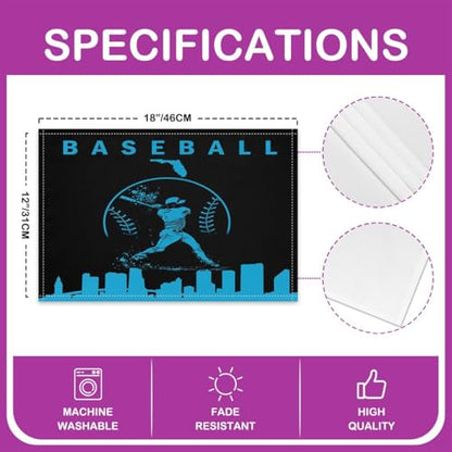 Erosebridal Baseball Placemats Set 4 Piece Sports Games Place Mat Softball Placement Mats Athlete City Silhouette Table Mats for Dining Table Setting, Black Blue - color: Black Blue