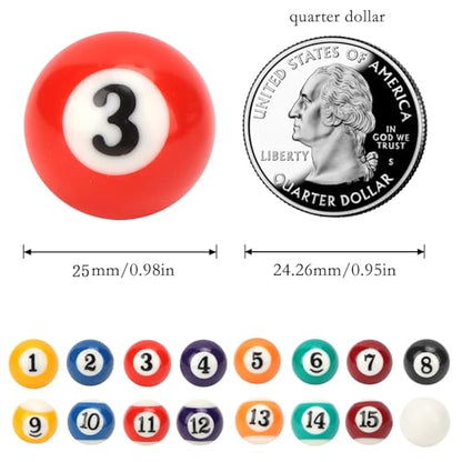 16PCS Mini Billiard Balls Set, 0.98 Inch Mini Pool Ball Set, Resin Children Billiard Ball, for Recreation Games DIY Handmade Decoration (Not Suitable for Adults)